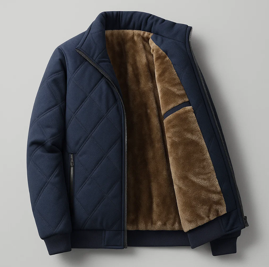 Men’s Quilted Fleece-Lined Jacket | Warm Winter Zip Jacket