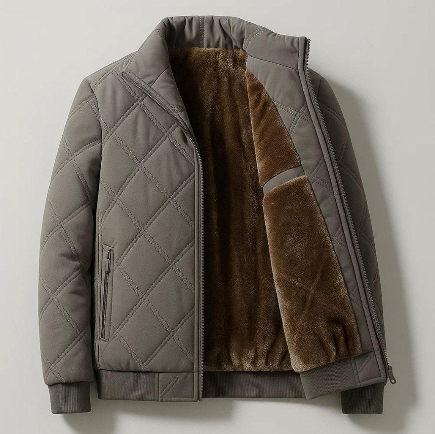 Men’s Quilted Fleece-Lined Jacket | Warm Winter Zip Jacket