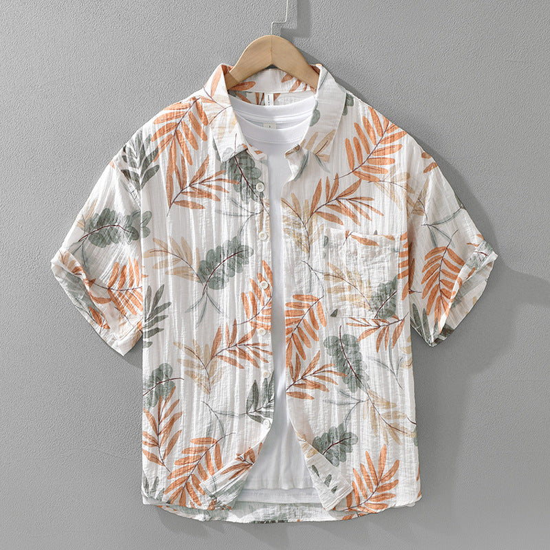 Men’s Leaf Print Short Sleeve Shirt