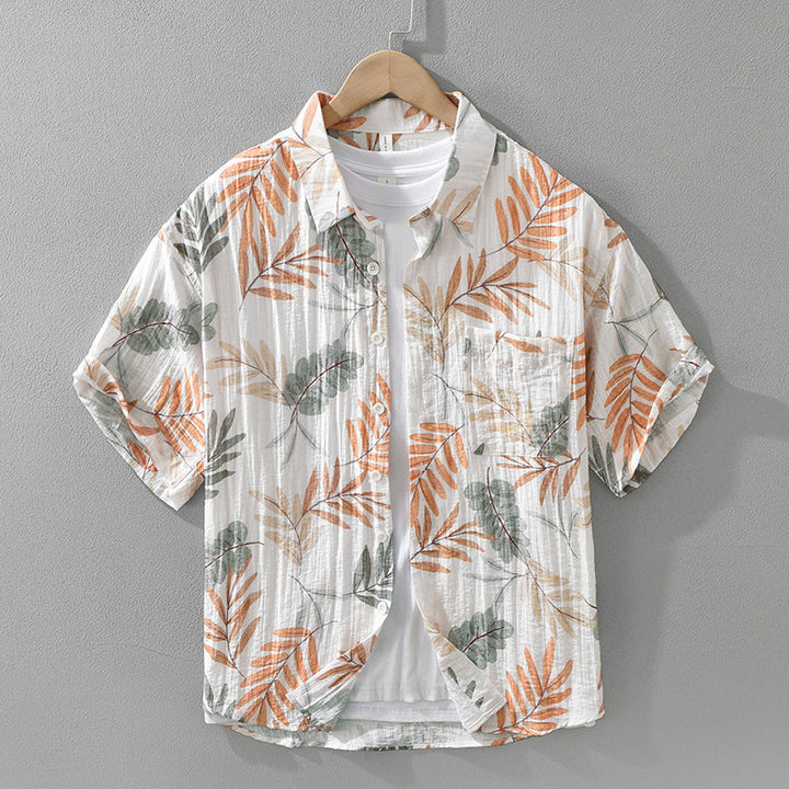 Men’s Leaf Print Short Sleeve Shirt