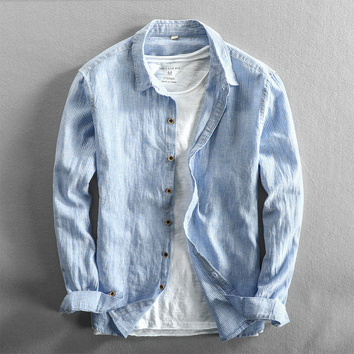Men’s Linen Striped Shirt – Lightweight Long Sleeve