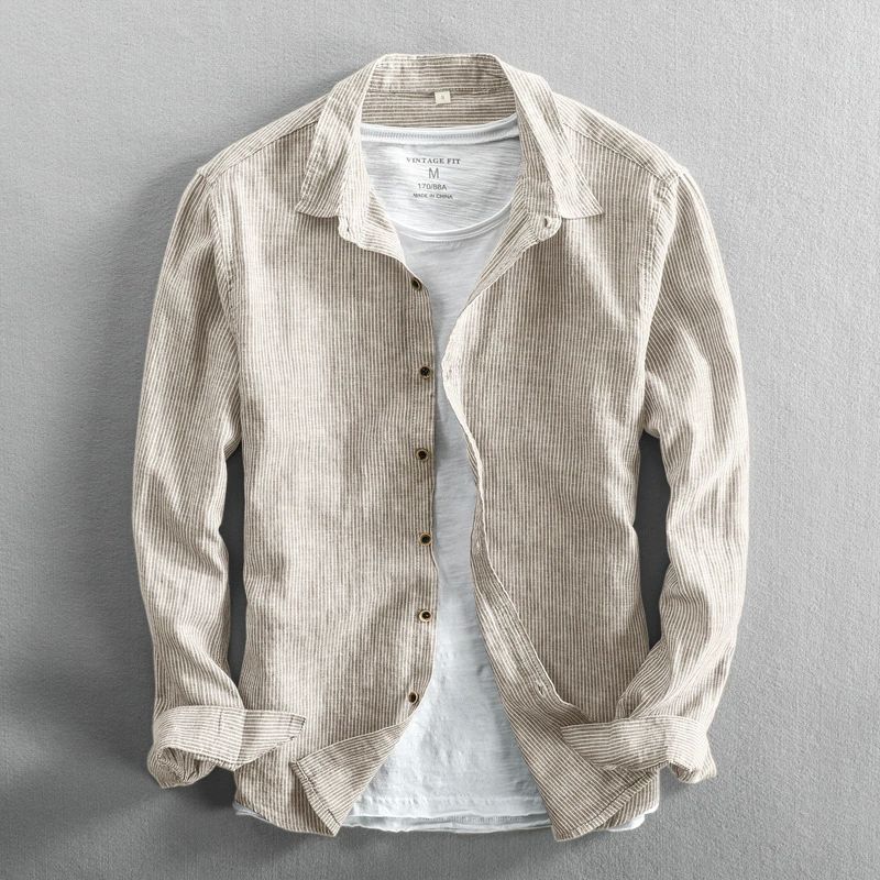 Men’s Linen Striped Shirt – Lightweight Long Sleeve