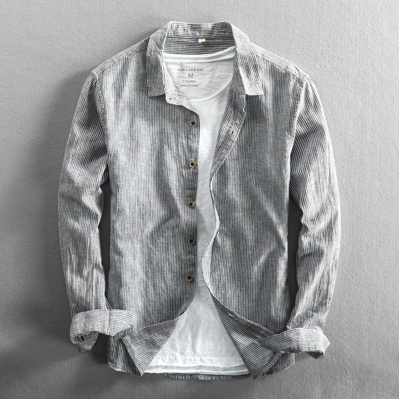 Men’s Linen Striped Shirt – Lightweight Long Sleeve