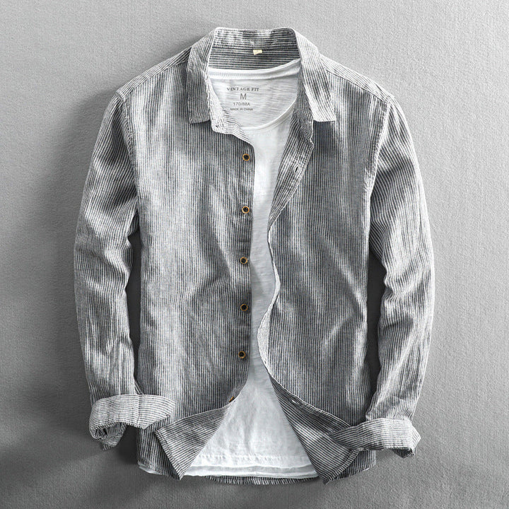 Men’s Linen Striped Shirt – Lightweight Long Sleeve