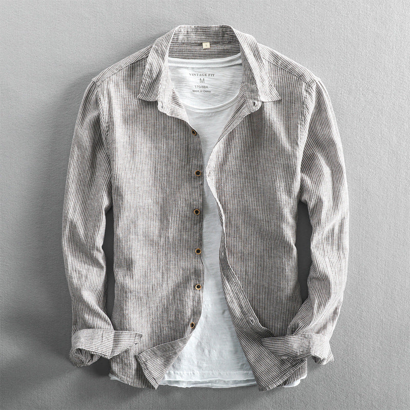 Men’s Linen Striped Shirt – Lightweight Long Sleeve