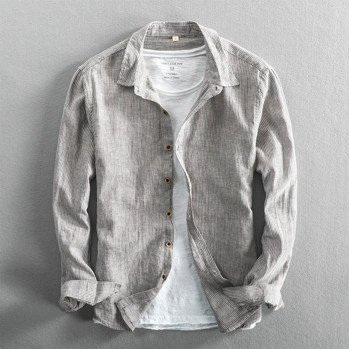 Men’s Linen Striped Shirt – Lightweight Long Sleeve
