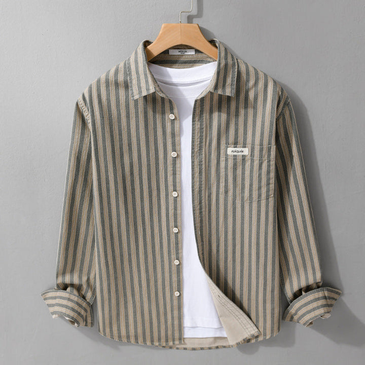 Men’s Striped Cotton Shirt – Classic Long Sleeve Fit