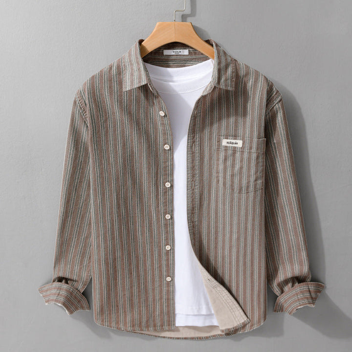 Men’s Striped Cotton Shirt – Classic Long Sleeve Fit