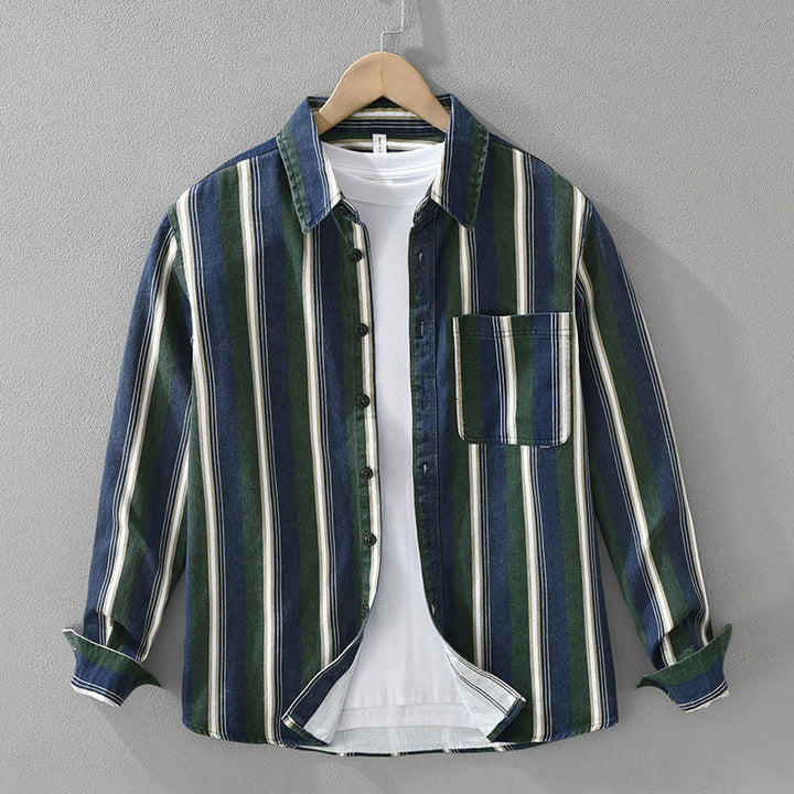 Men's Striped Cotton Long Sleeve Shirt