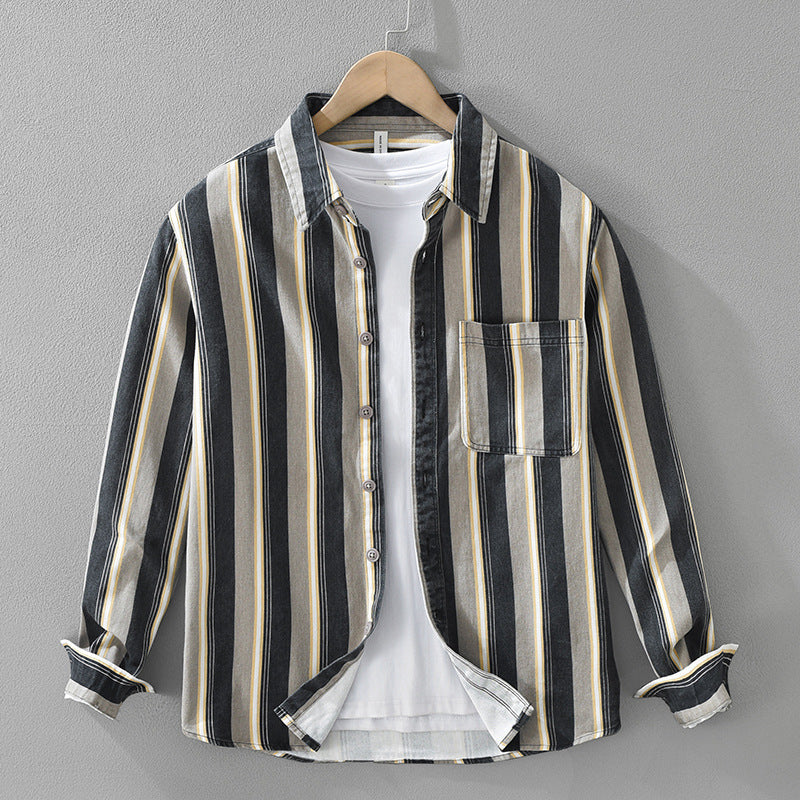 Men's Striped Cotton Long Sleeve Shirt