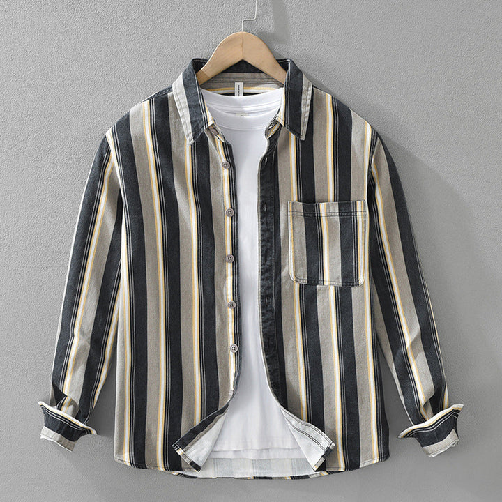 Men's Striped Cotton Long Sleeve Shirt