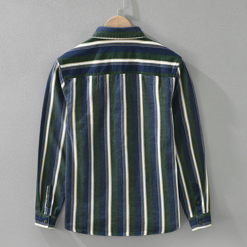 Men's Striped Cotton Long Sleeve Shirt