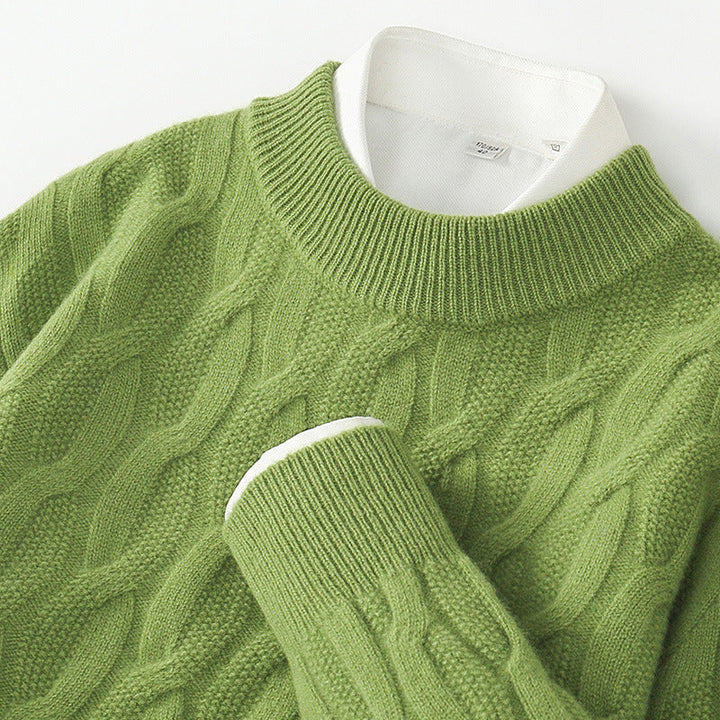 Men's Wool Cable Knit Textured Warm Sweater