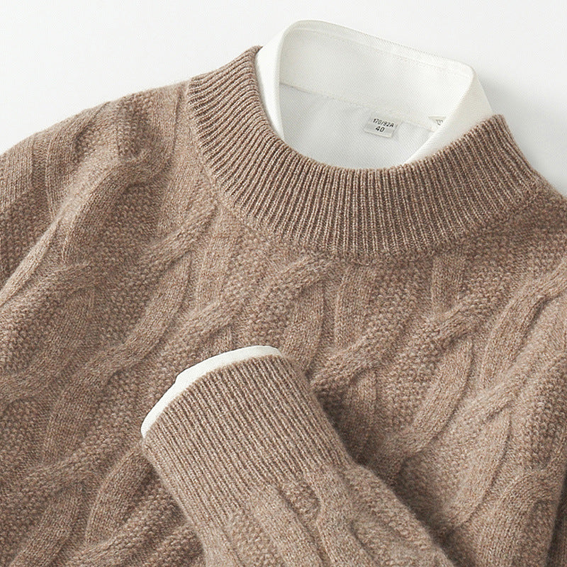 Men's Wool Cable Knit Textured Warm Sweater