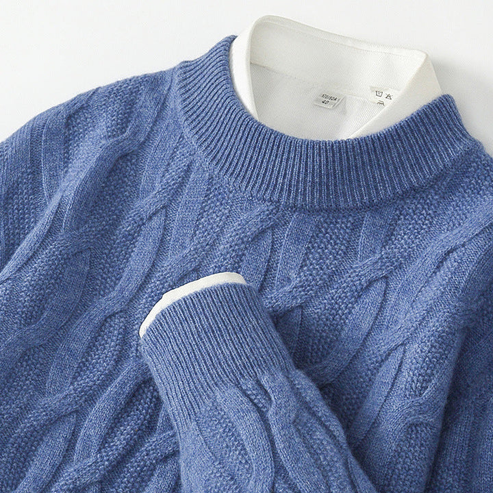 Men's Wool Cable Knit Textured Warm Sweater