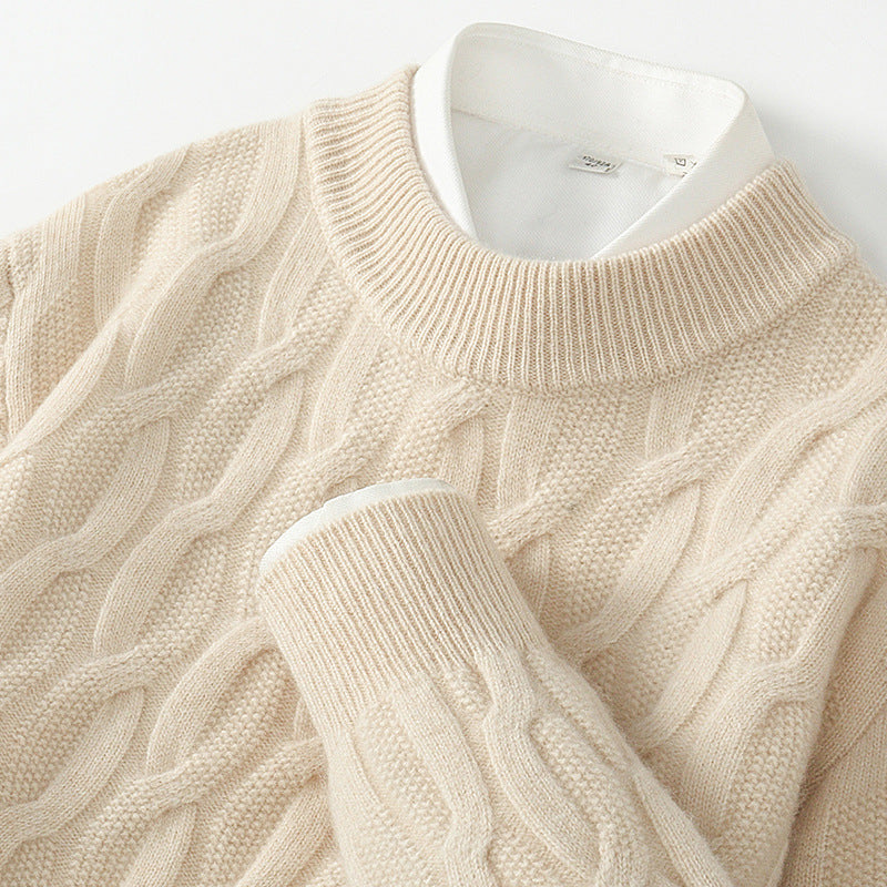 Men's Wool Cable Knit Textured Warm Sweater