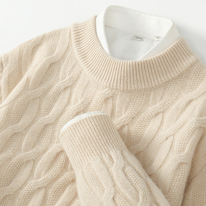 Men's Wool Cable Knit Textured Warm Sweater