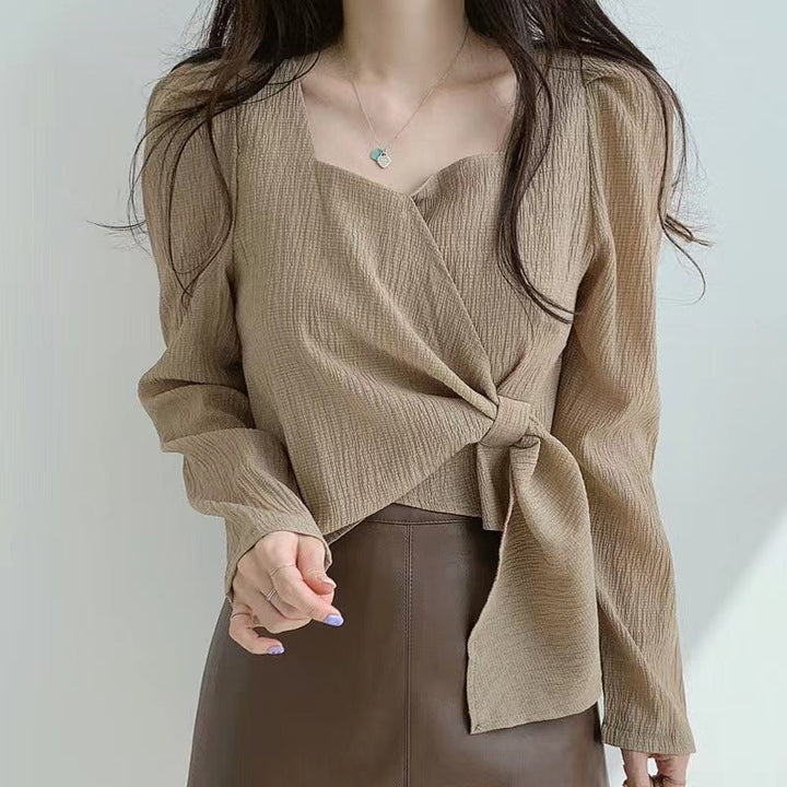 Women's Long Sleeve Warp Blouse Top